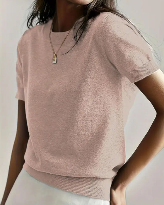 Round Neck Short Sleeve Thin Knit Jumper