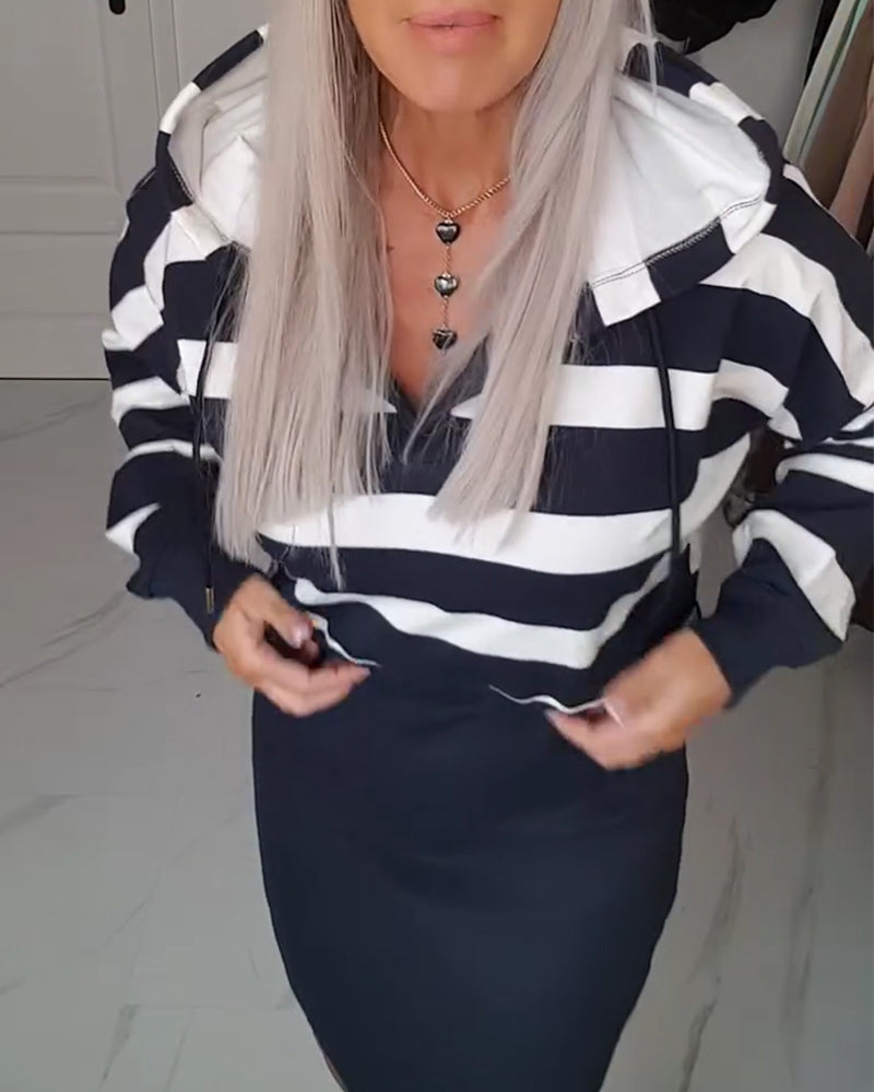 Striped Hooded Casual Set