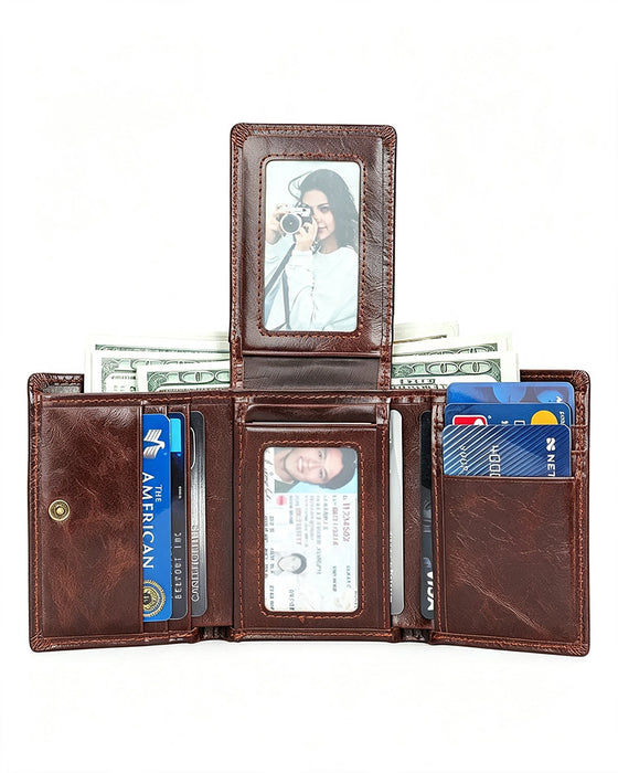Men's Genuine Oil-Wax Cowhide RFID Wallet