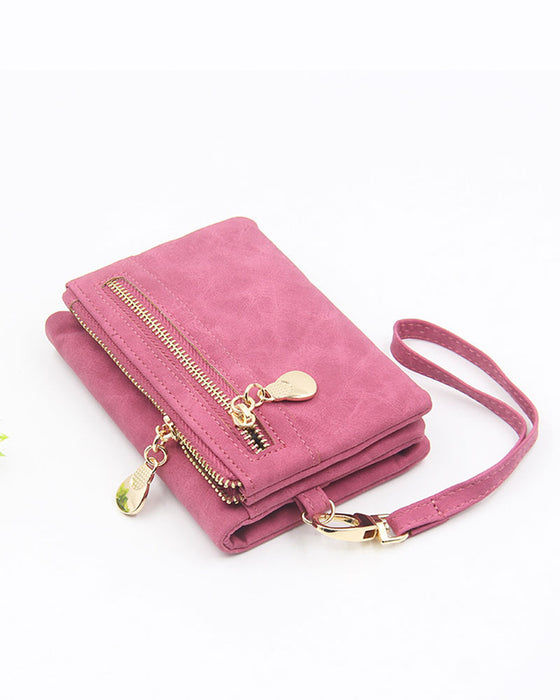 Women's Bifold Zipper Wallet Plain Short Card Purse