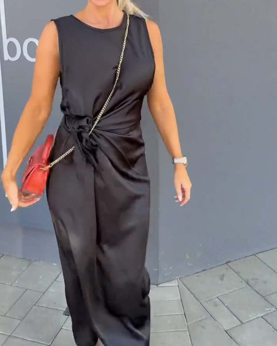 Sleeveless Fitted Waist Solid Dress