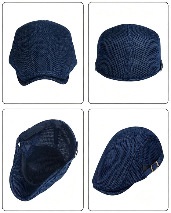 Men's Breathable Mesh Flat Cap - Adjustable Newsboy Ivy Beret Summer Hat