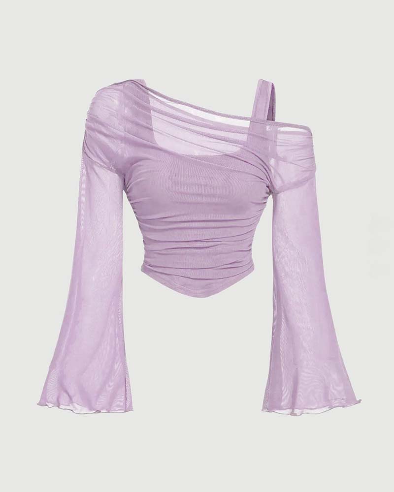 Mesh Ruffled Long Sleeve Cami Blouse