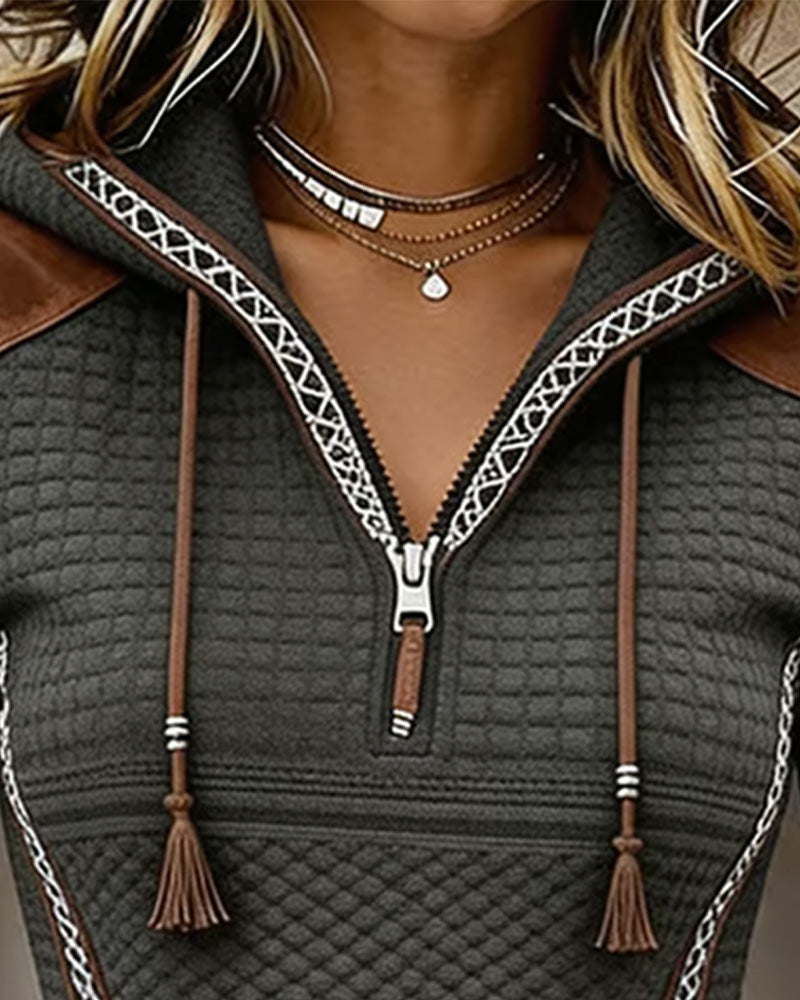 Hooded Half-Zip Casual Top