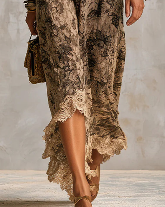 V-Neck Lace Patchwork Asymmetric Dress