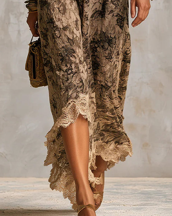 V-Neck Lace Patchwork Asymmetric Dress