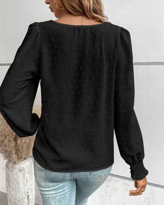 Simple Round Neck Solid Color Blouse