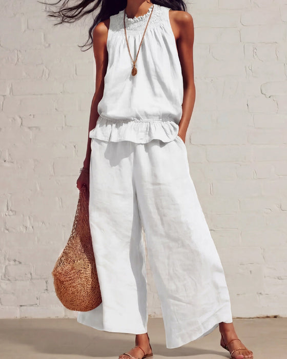 Sleeveless Ruffle Wide-Leg Pants Set