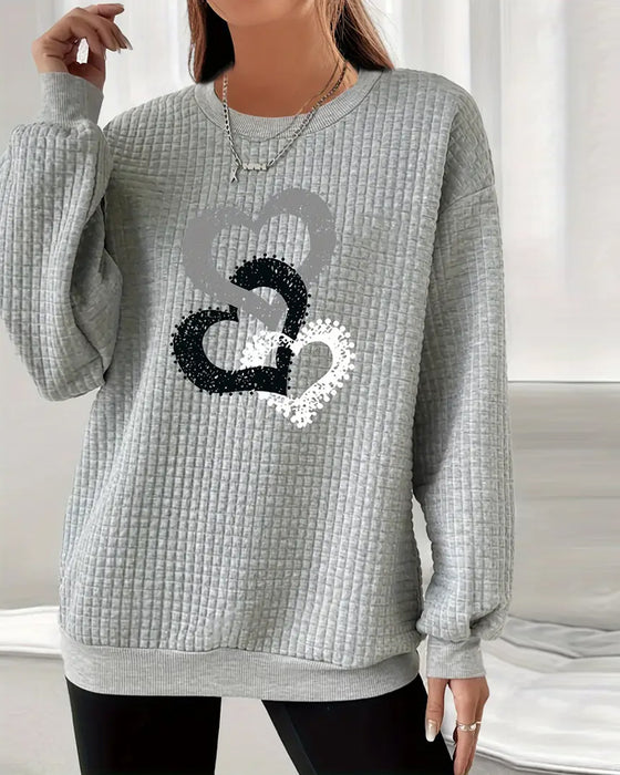 Heart Print Long-Sleeved Sweatshirt