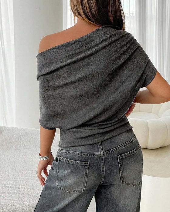 Batwing Sleeve Off-Shoulder Solid Blouse
