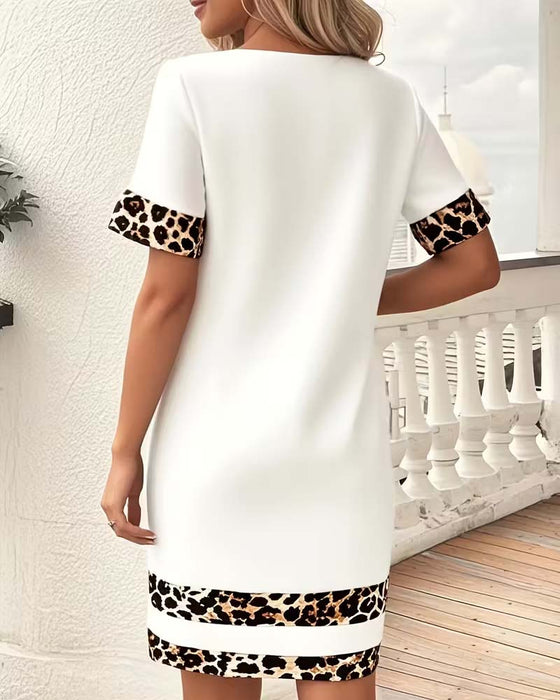 Leopard Print Patchwork Round Neck Dress