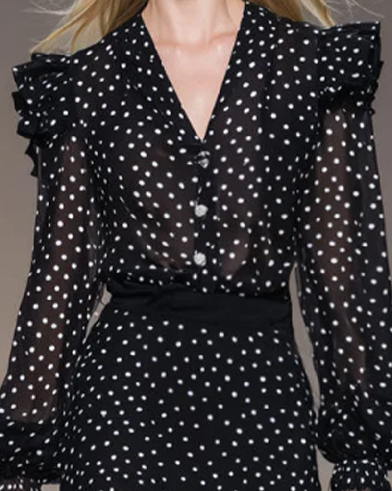 V-Neck Fashion Polka-Dot Dress