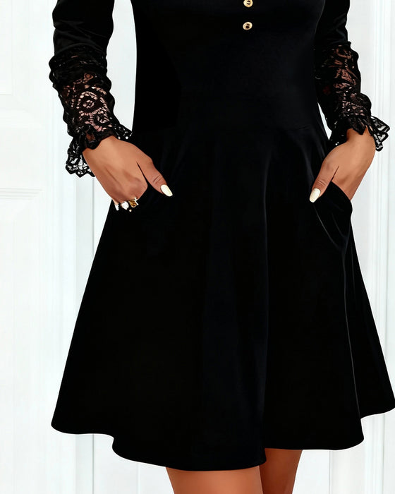 Patchwork V-Neck Elegant Dress