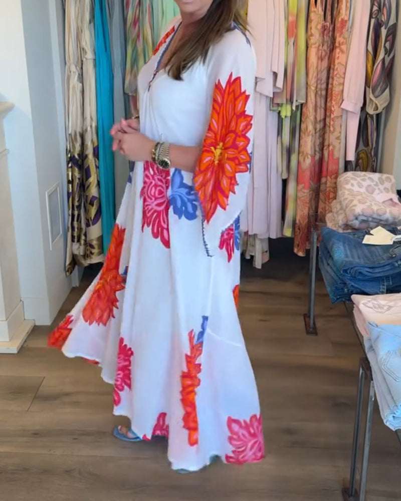 Colorful Large Floral Loose Long Dress
