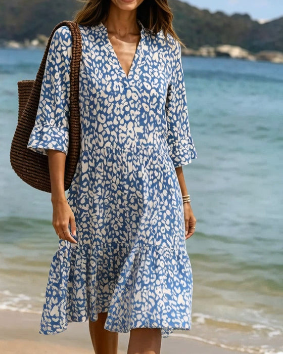 Ruffle V-Neck Leopard Dress