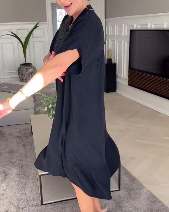 V-neck loose pleated dress