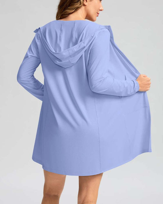 Long Sleeve Hooded Zip Pocket Sun Protection Coat