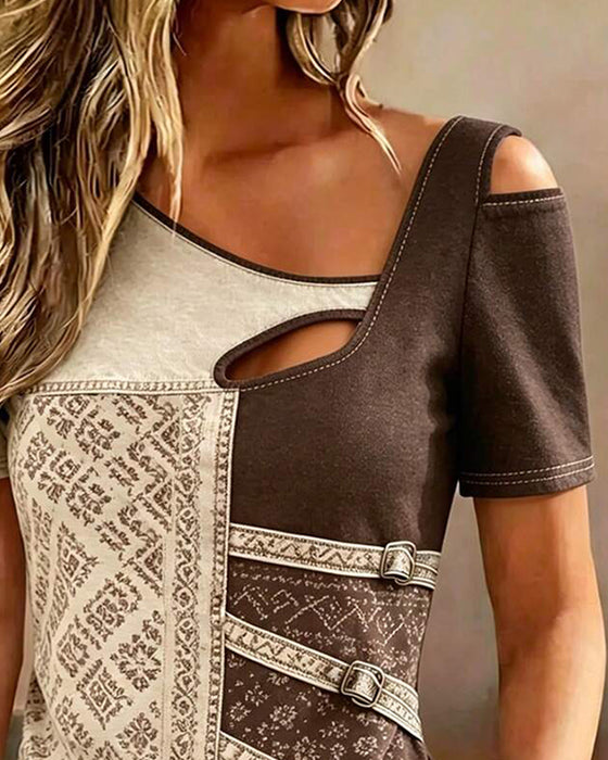 Color-Block Short Sleeve Blouse