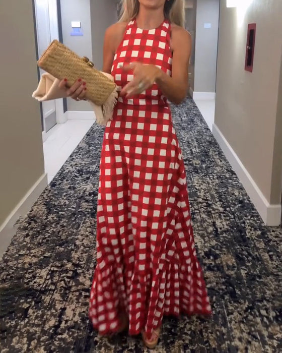 Casual Sleeveless Plaid Dress