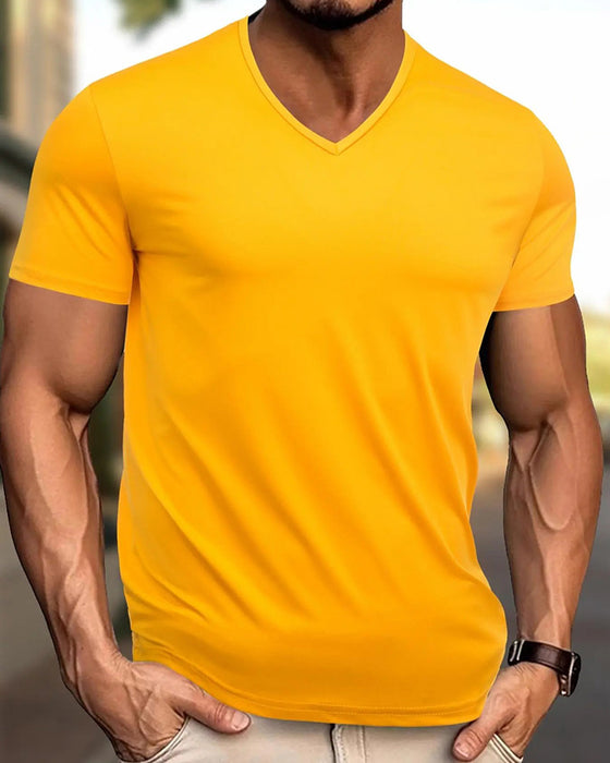 Solid Color V-Neck Casual Men's T-Shirt