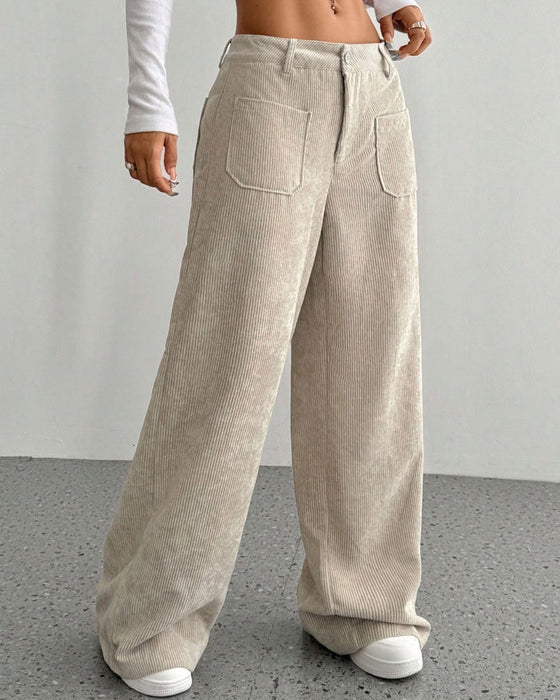 Front Back Pocket Solid Straight Leg Long Pant
