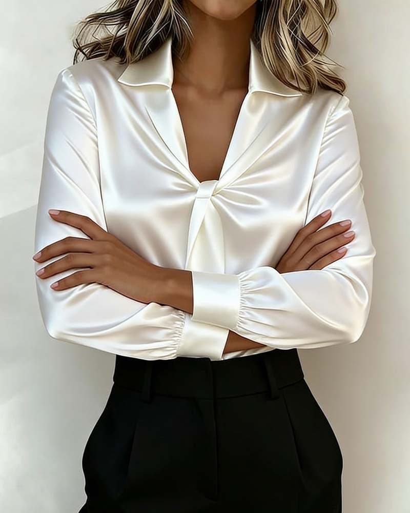 Stylish Solid-Color V-Neck Blouse