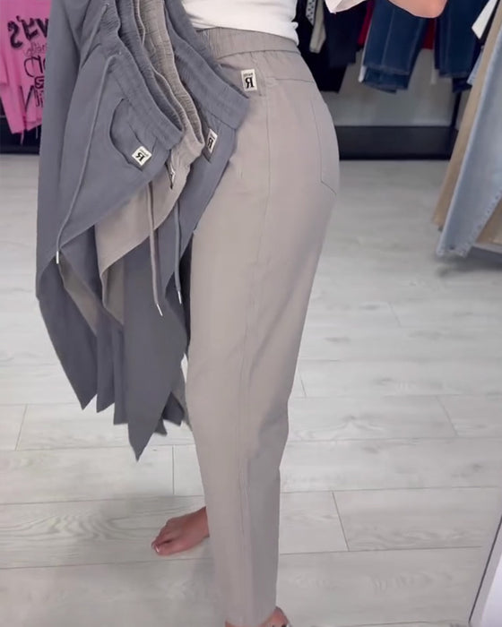 Elastic Waist Drawstring Solid Casual Pant