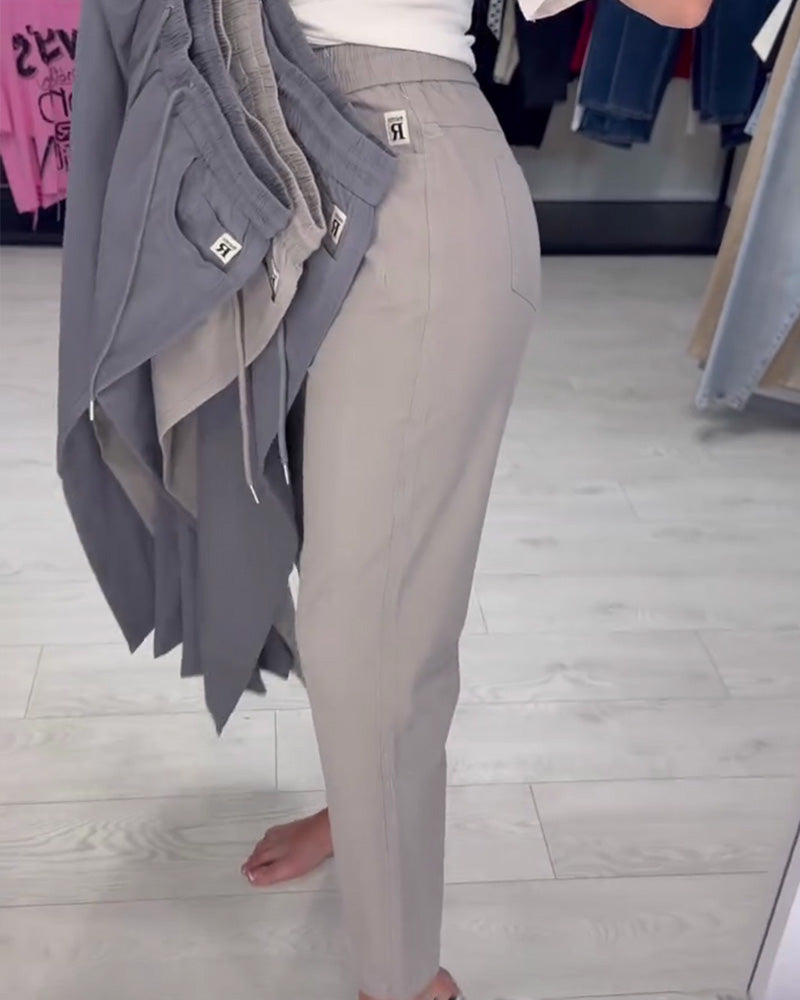Elastic Waist Drawstring Solid Casual Pant