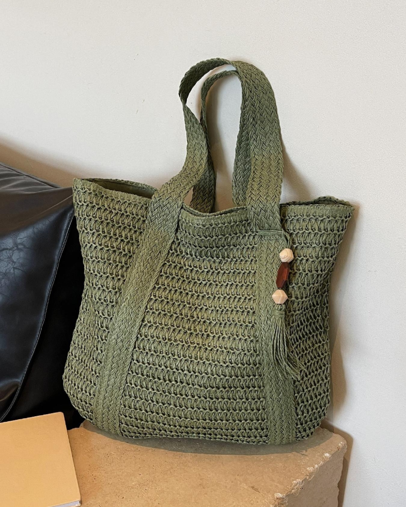Large Capacity Solid Color Straw Beach Bag