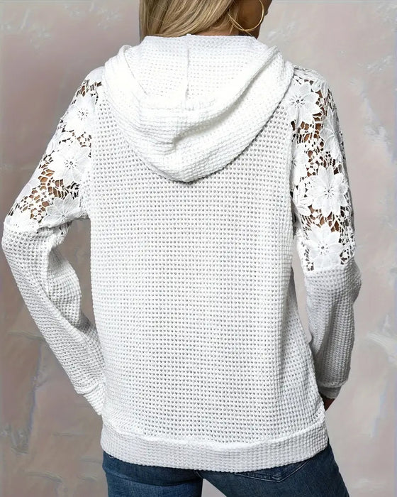 V-Neck Long-Sleeved Lace Casual Hoodie