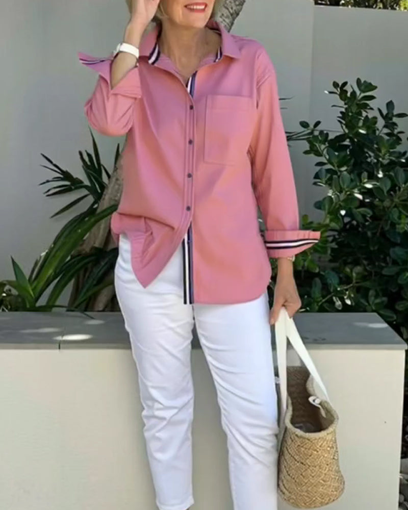 Long-Sleeved Button-Down Collared Pocket Shirt