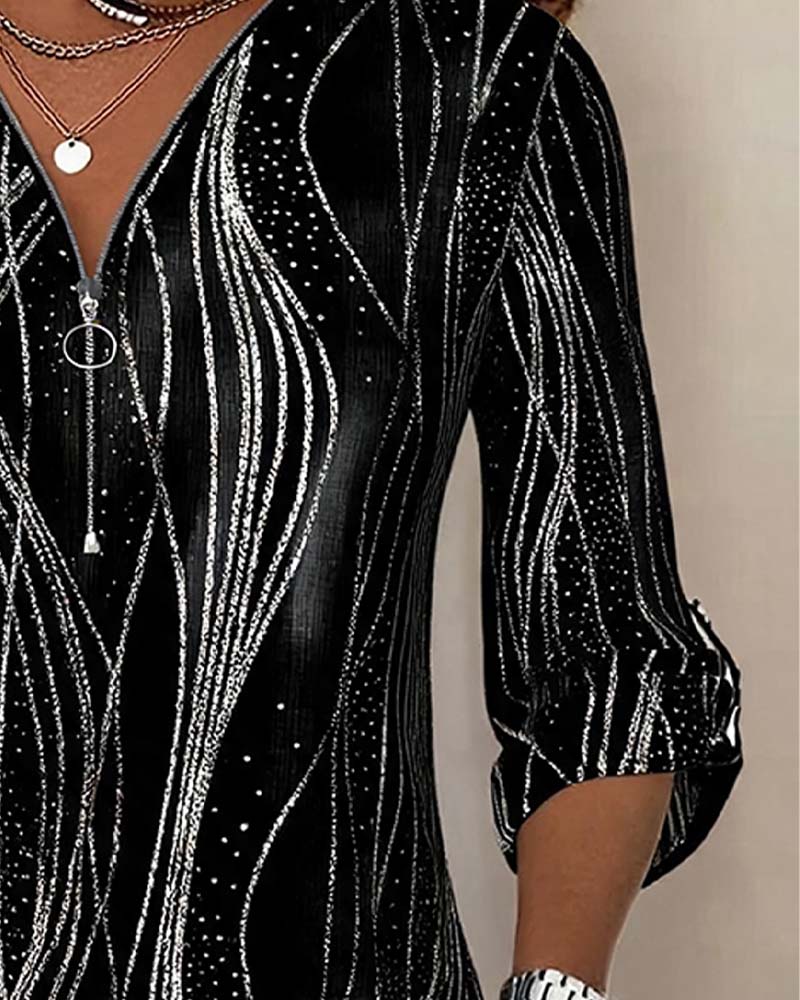 Zipper Line Shimmer Blouse