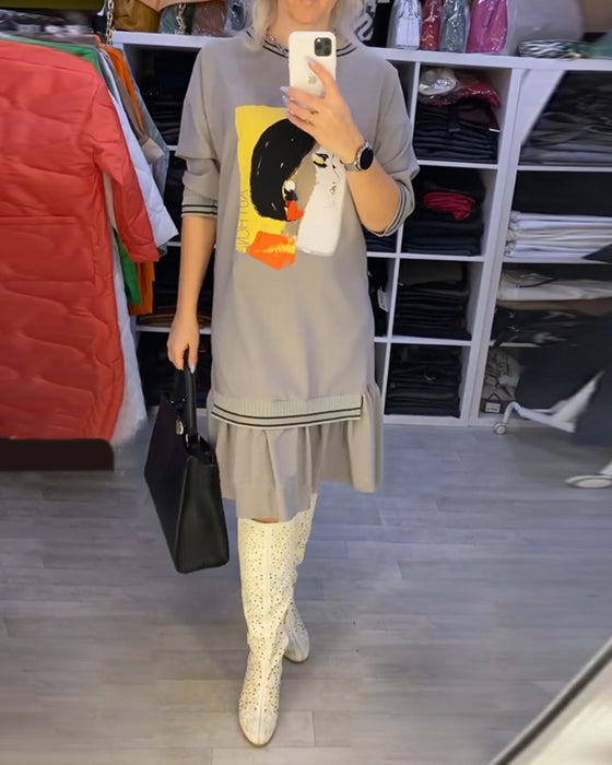 Portrait Shift dress with Long Sleeve