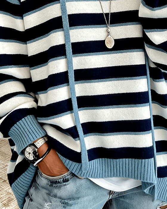 Striped Hooded Drawstring Pullover