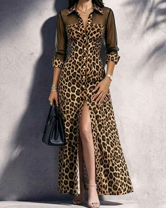 Lapel Leopard Trendy Dress