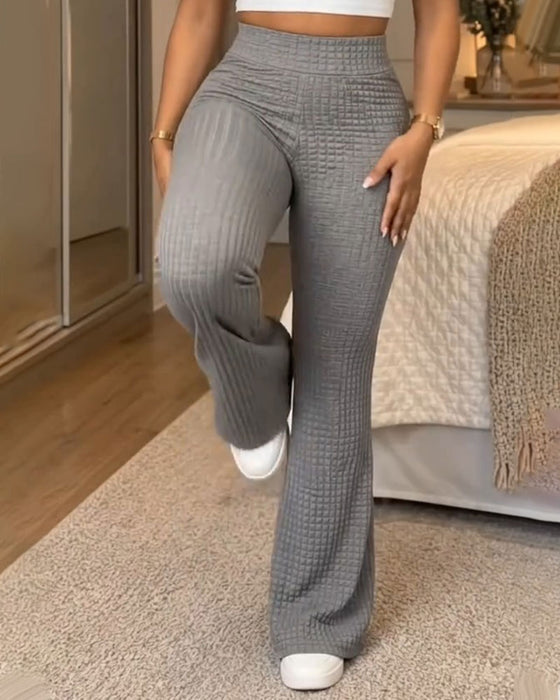 High-Waisted Solid Color Flared Pants