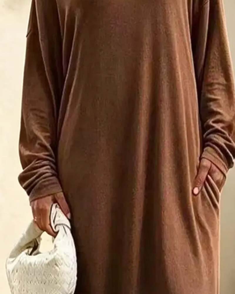 Asymmetric Off-Shoulder Long Sleeve Pocket Maxi Dress