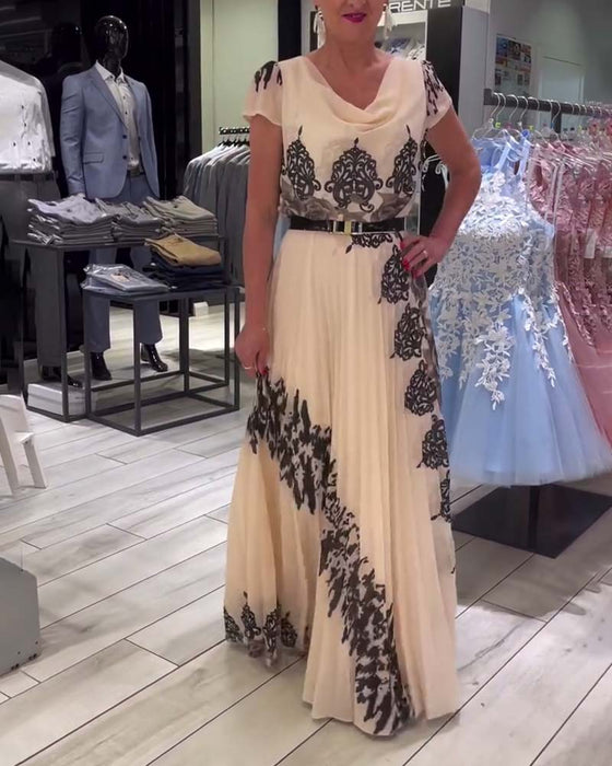 Vintage print pleated elegant dress