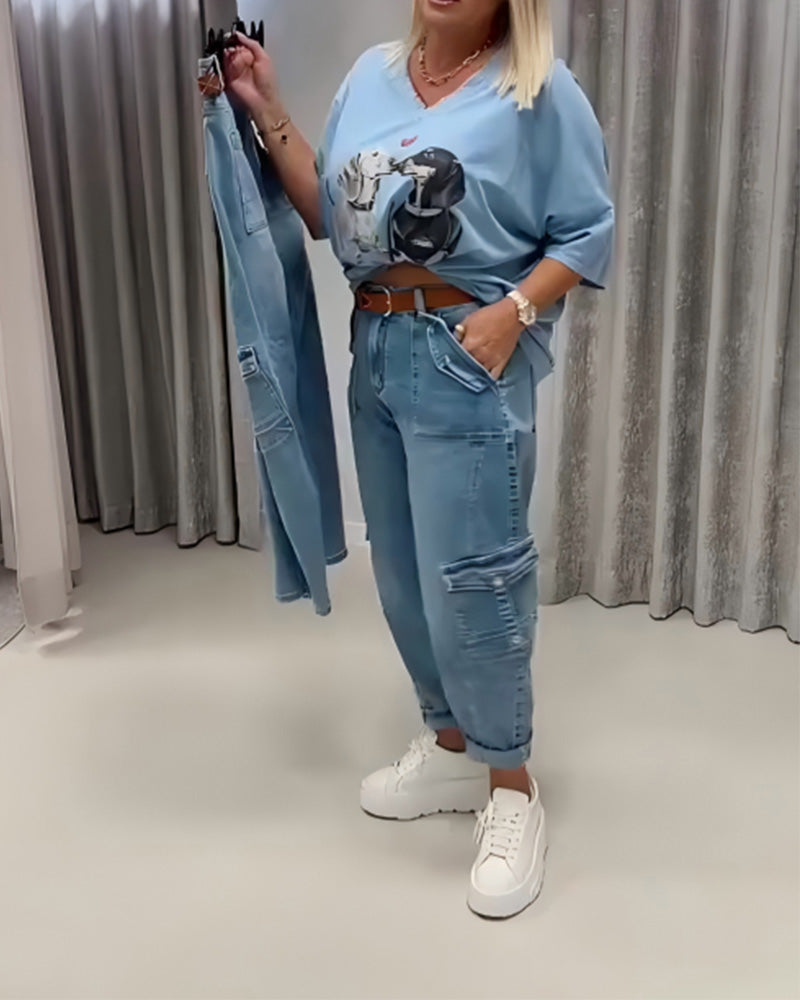 High Waist Cargo Style Jeans