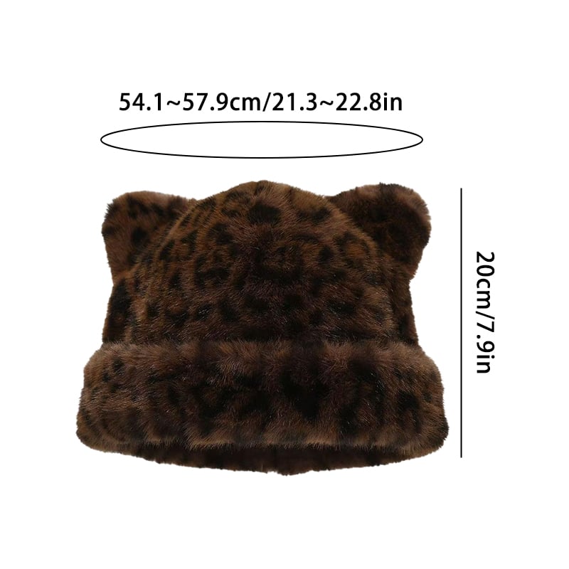 Leopard Print Plush Cat Ear Hat