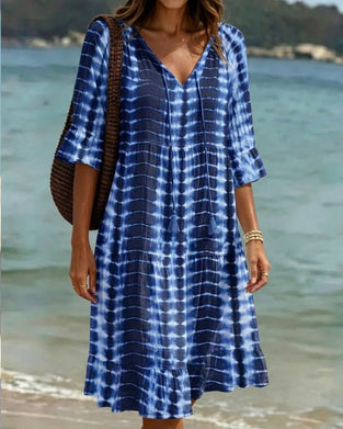 V-Neck Gradient Print Vacation Dress