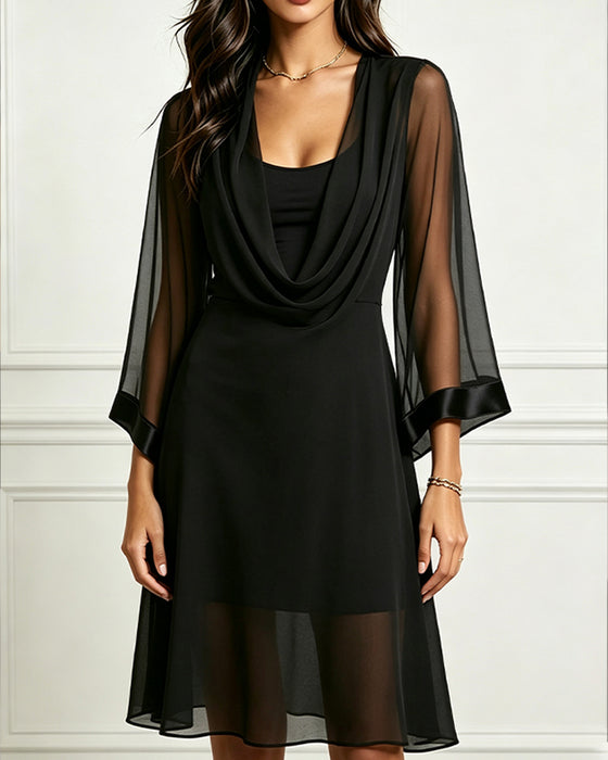 Stylish Drape Neck Sheer Dress