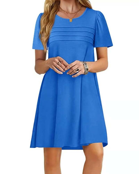 Ruffle Short Sleeve Round Neck Dress