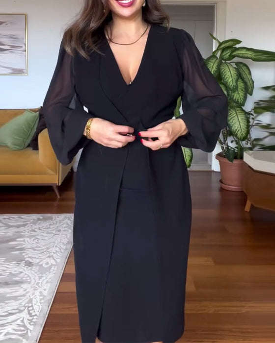 V-Neck Lantern Sleeve Slim Dress