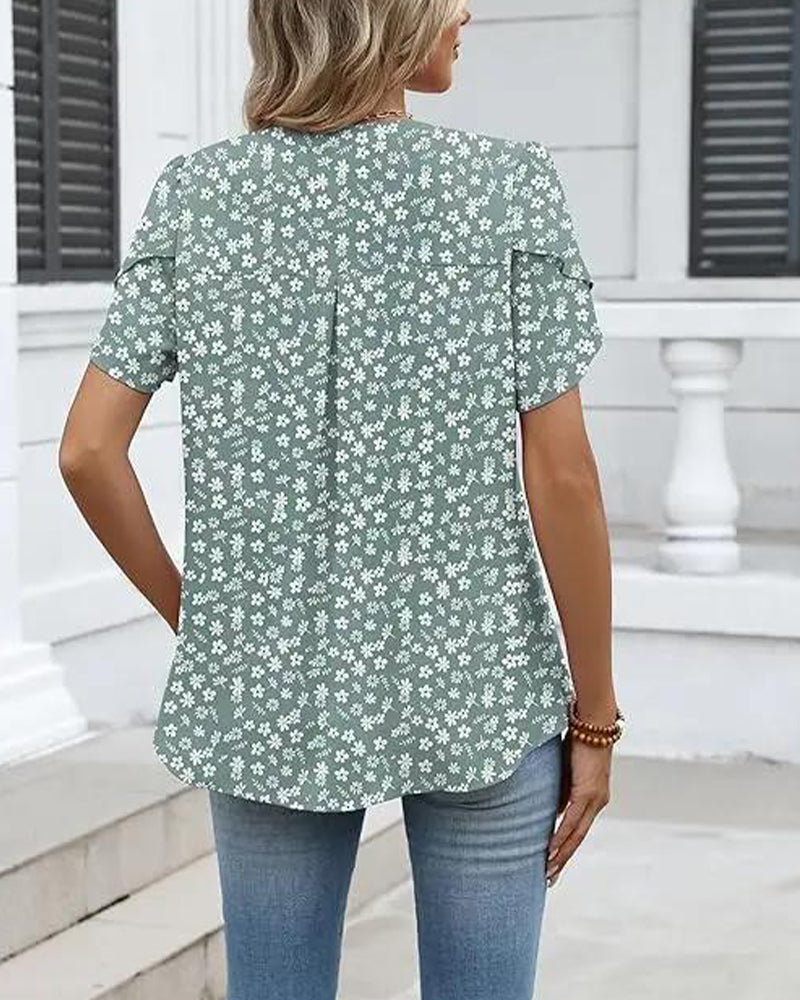 Flower Print Small V-Neck Blouse