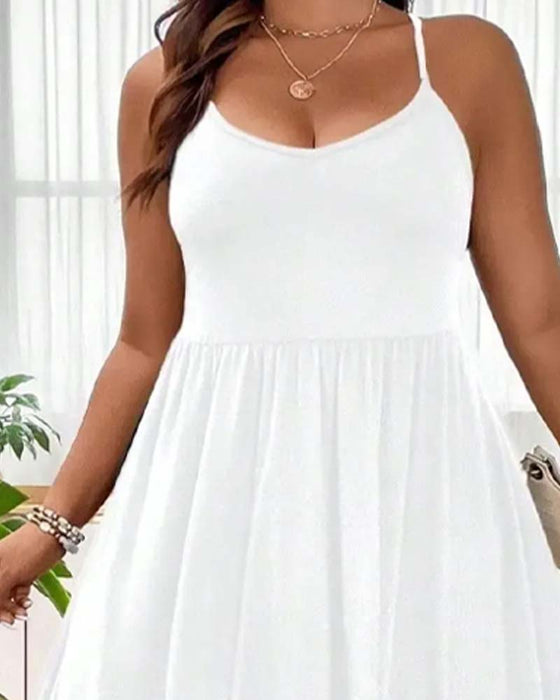 V-Neck Flared Spaghetti Strap Long Dresses