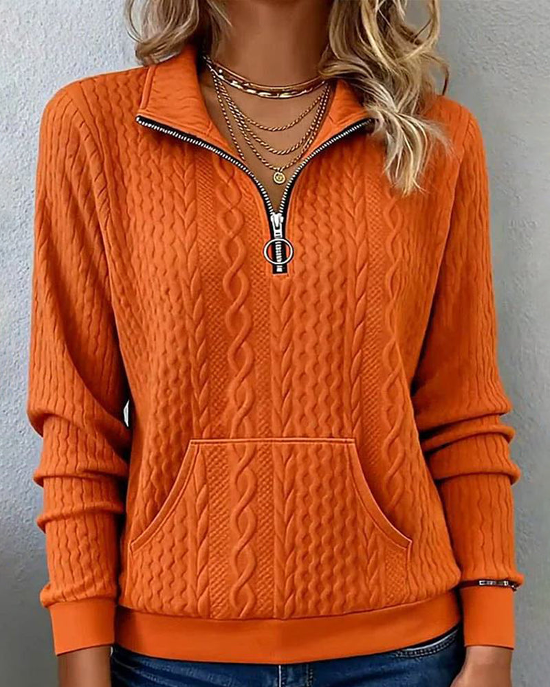 Half-Zip Jacquard Solid Color Sweatshirt