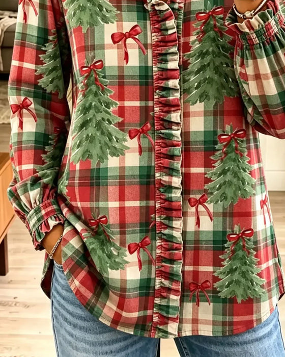 Christmas Plaid Christmas Tree Print Shirt
