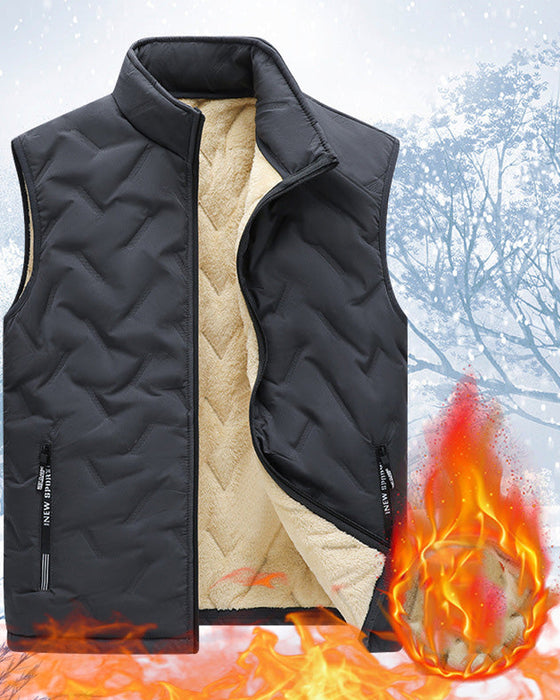 Unisex Winter Warm Casual Sleeveless Quilted Vest With Fleece Lining
