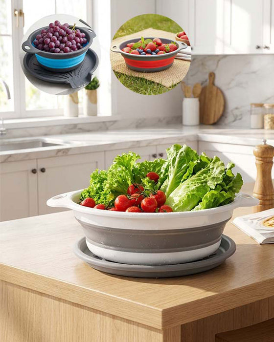 Collapsible Kitchen Strainer Colander Set with Drainage Base Tray